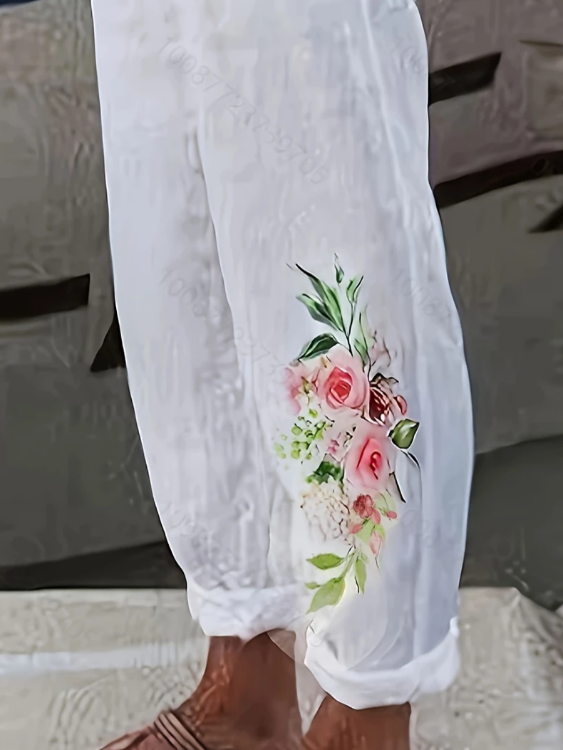 Women Floral Long Pant Casual Spring/Fall Trousers