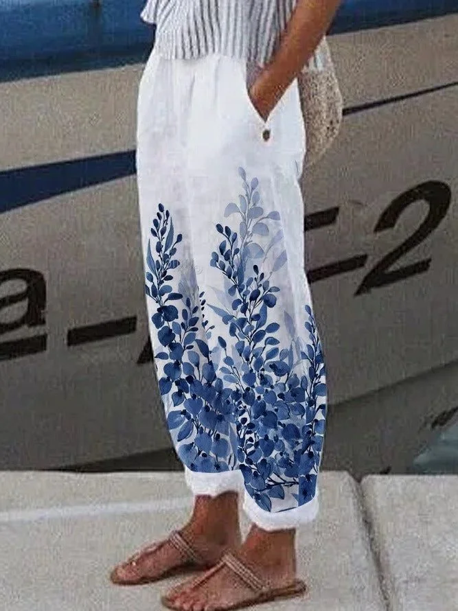 Women Floral Long Pant Casual Spring/Fall Trousers