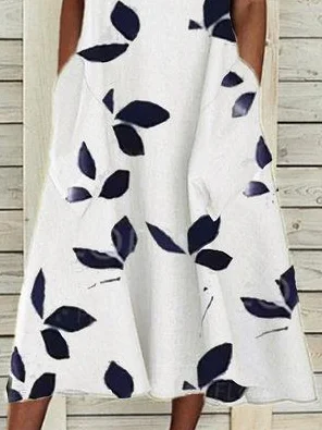 Women Floral Sleeveless Summer Printing Dress Crew Neck Daily Casual Maxi Fit & Flare Dress H-Line Dress