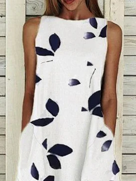 Women Floral Sleeveless Summer Printing Dress Crew Neck Daily Casual Maxi Fit & Flare Dress H-Line Dress