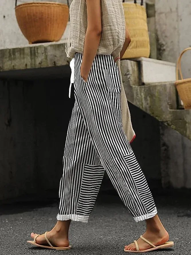 Women Striped Long Pants Casual Spring/Fall Trousers
