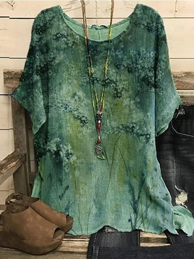 Women Floral Short Sleeve Tee T-shirt Crew Neck Printing Casual Summer Graphic Tee Top