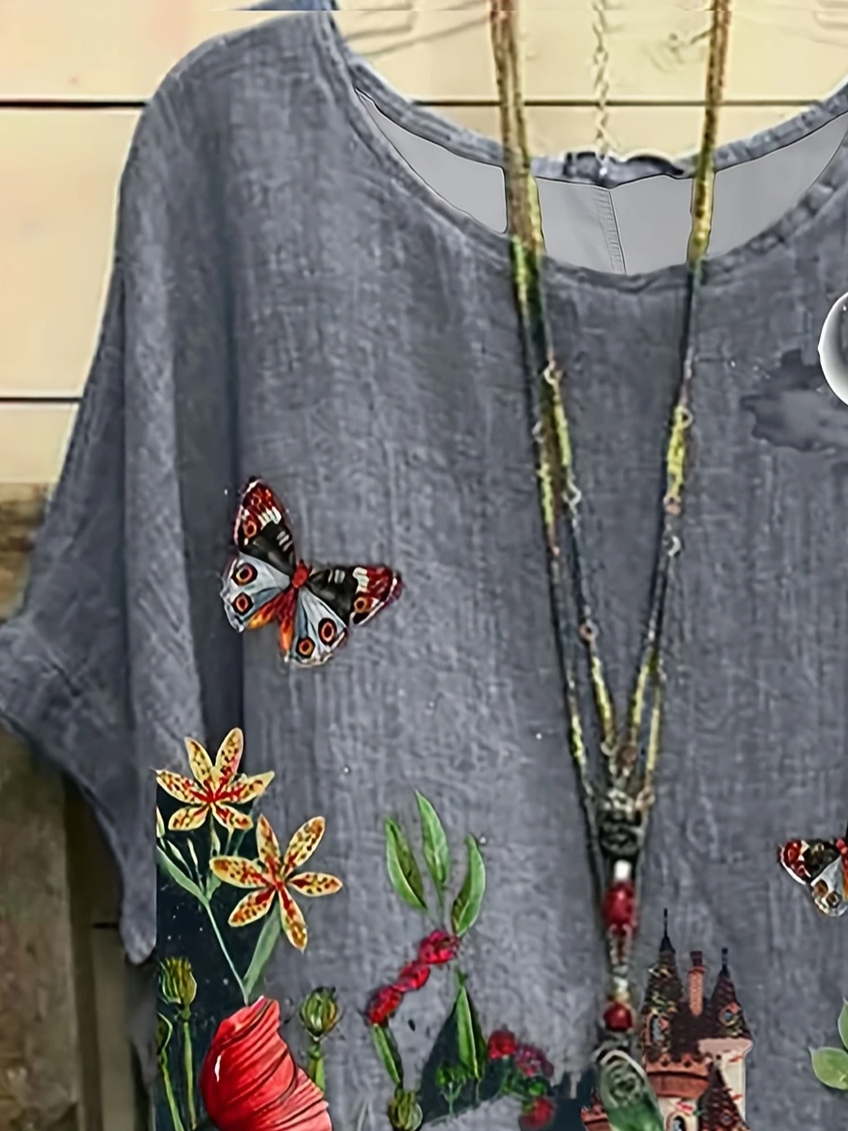 Women Floral Short Sleeve Tee T-shirt Crew Neck Printing Casual Summer Graphic Tee Top