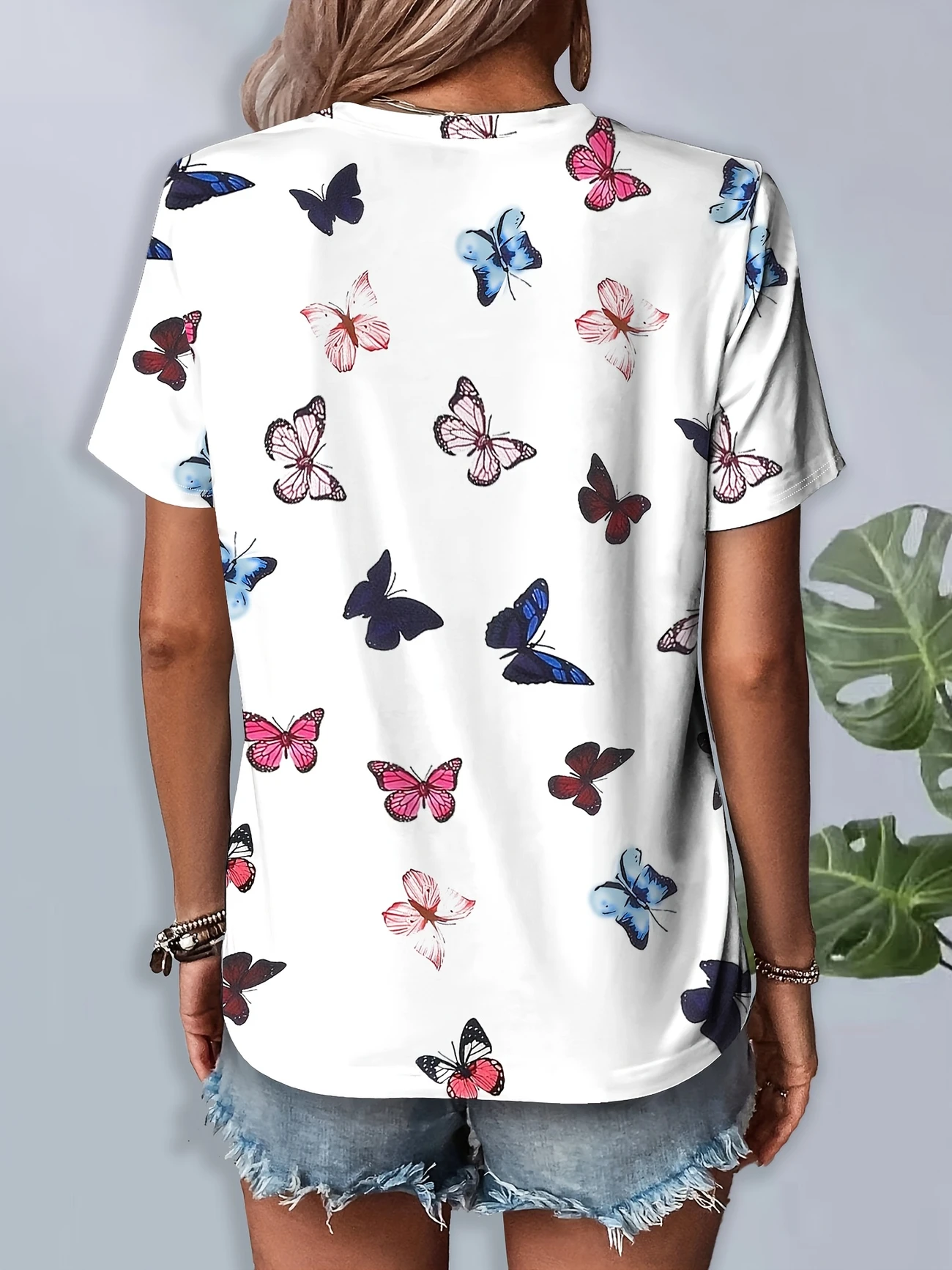 Women Butterfly Short Sleeve Tee T-shirt Crew Neck Printing Casual Summer Graphic Tee Top