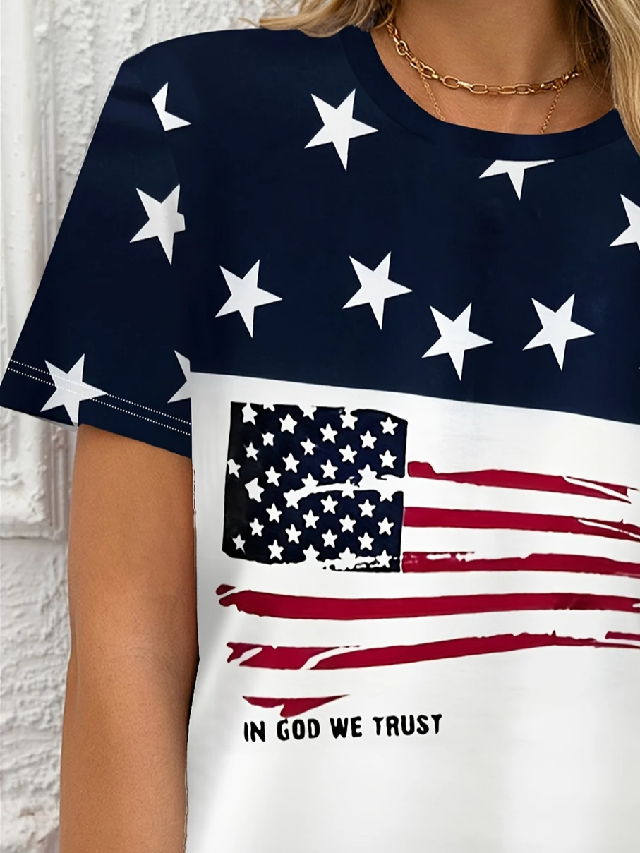 Women Star Short Sleeve Tee T-shirt Crew Neck Printing Casual Summer Graphic Tee Top