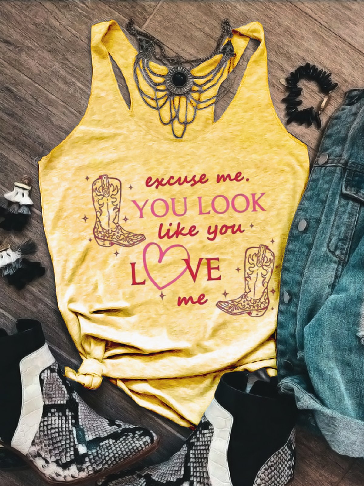 Women Sleeveless Tank Top Camisole Summer Letter Pattern U-Neck Holiday Casual Top