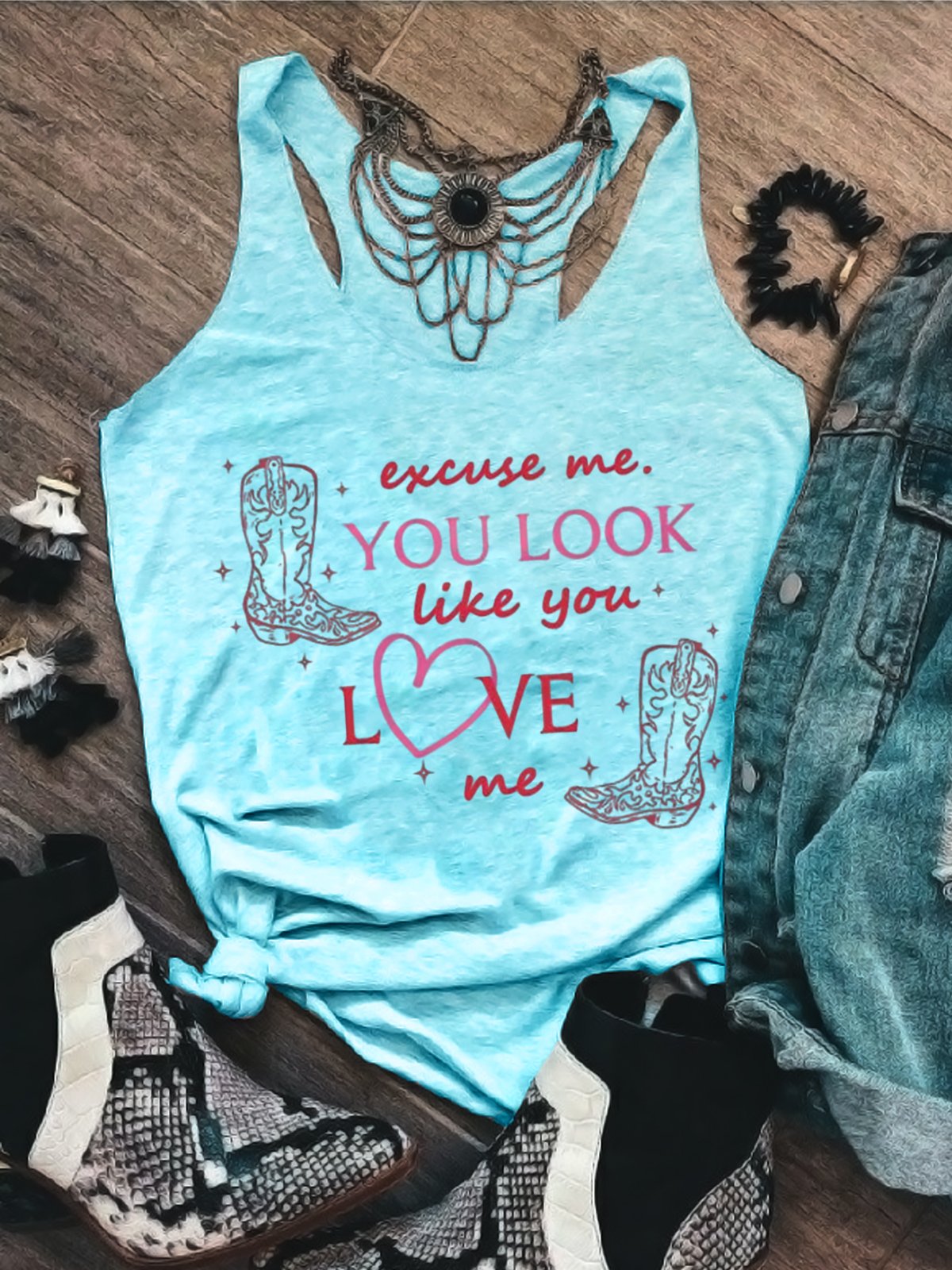 Women Sleeveless Tank Top Camisole Summer Letter Pattern U-Neck Holiday Casual Top