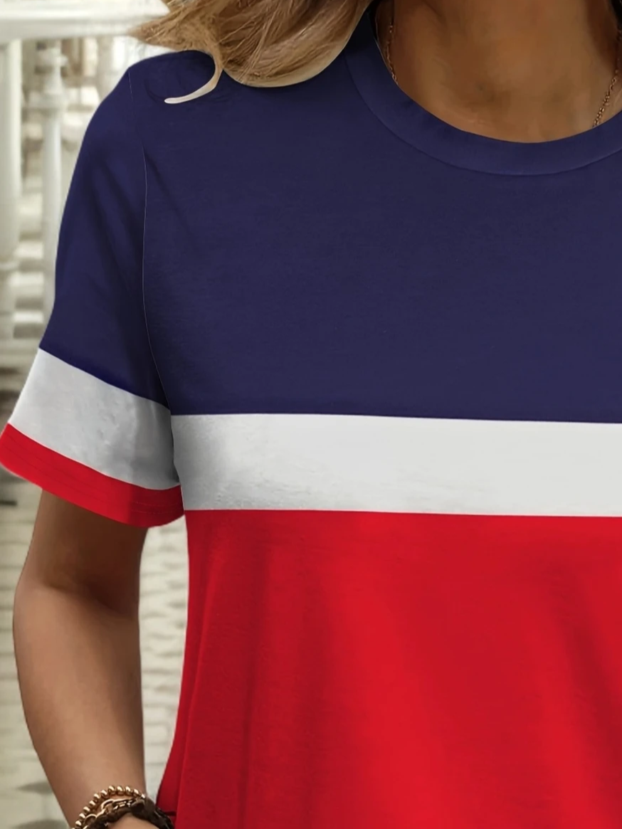 Women Striped Short Sleeve Tee T-shirt Crew Neck Printing Casual Summer Graphic Tee Top