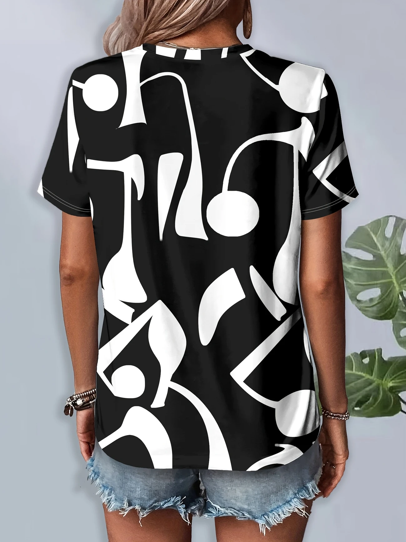 Women Abstract Short Sleeve Tee T-shirt Crew Neck Printing Casual Summer Graphic Tee Top