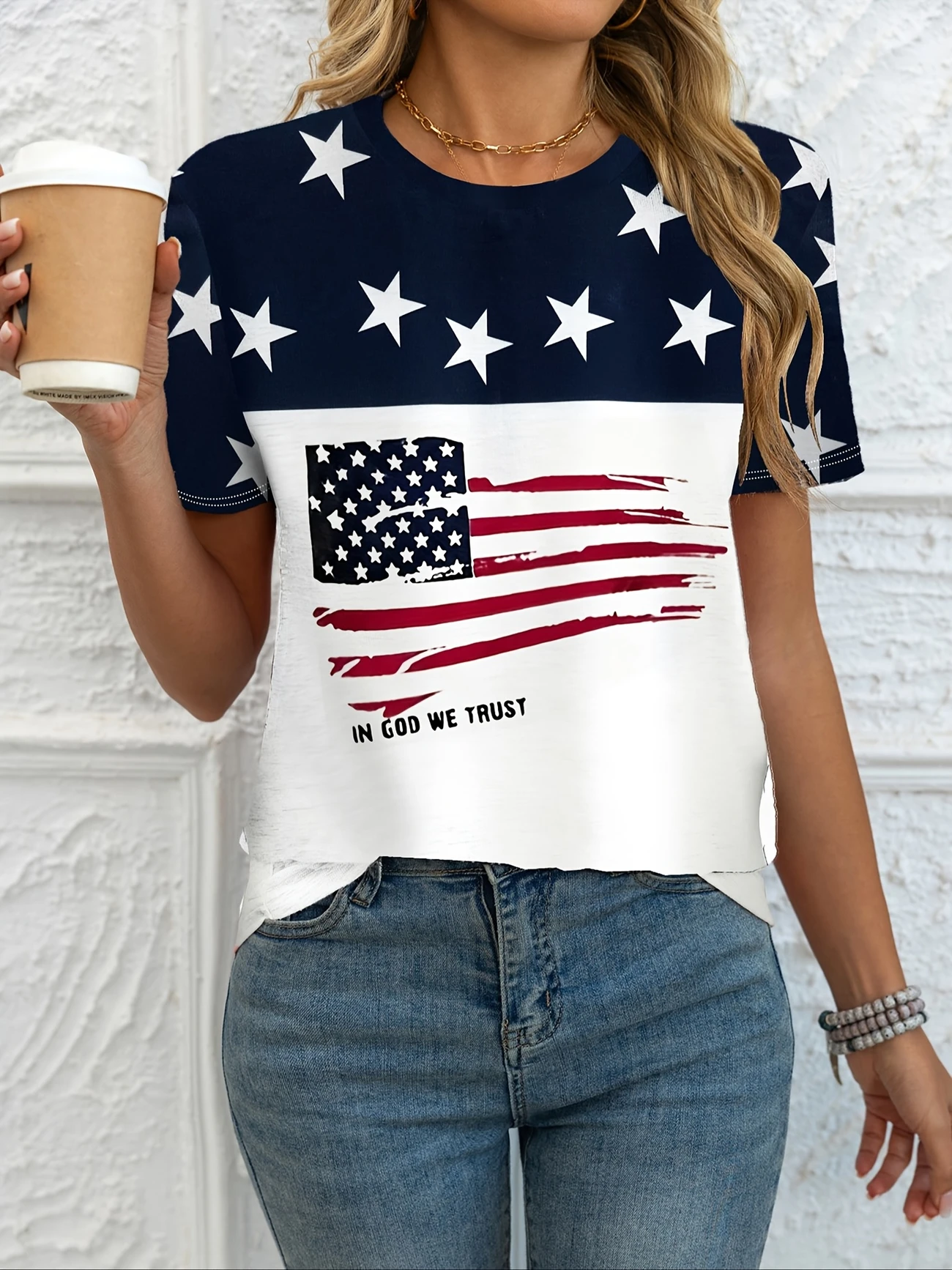 Women Star Short Sleeve Tee T-shirt Crew Neck Printing Casual Summer Graphic Tee Top