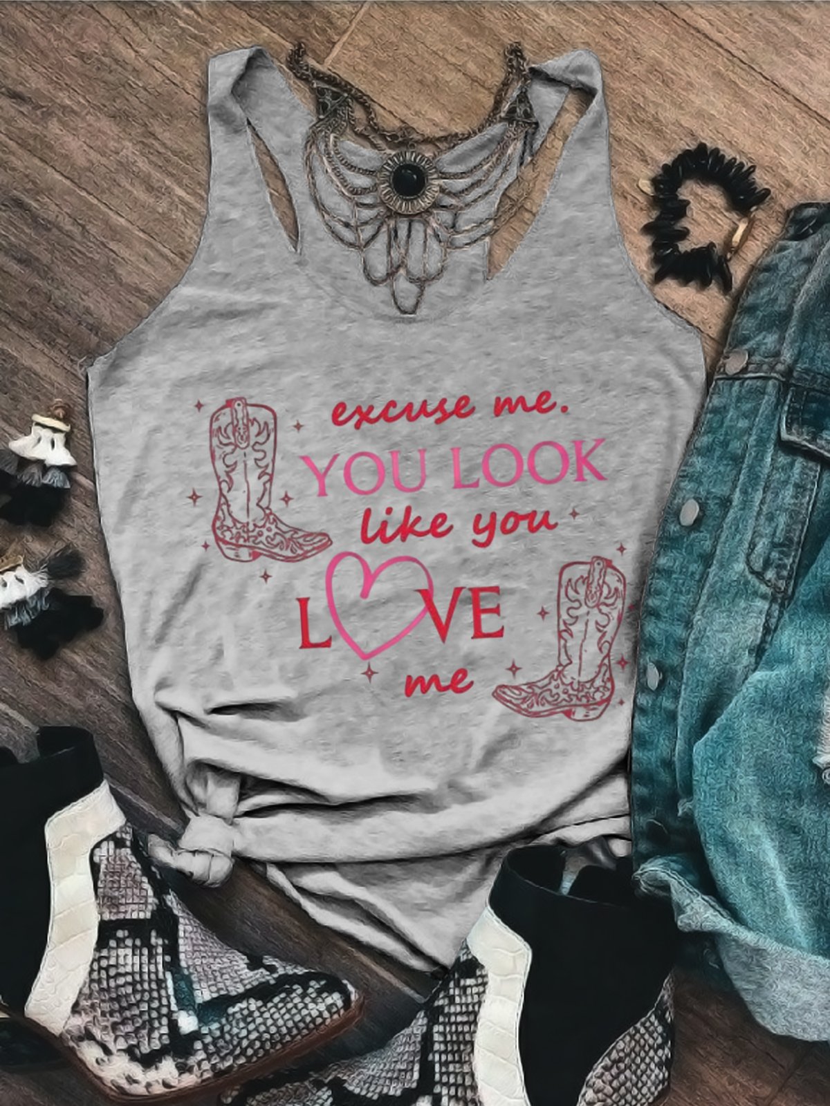 Women Sleeveless Tank Top Camisole Summer Letter Pattern U-Neck Holiday Casual Top