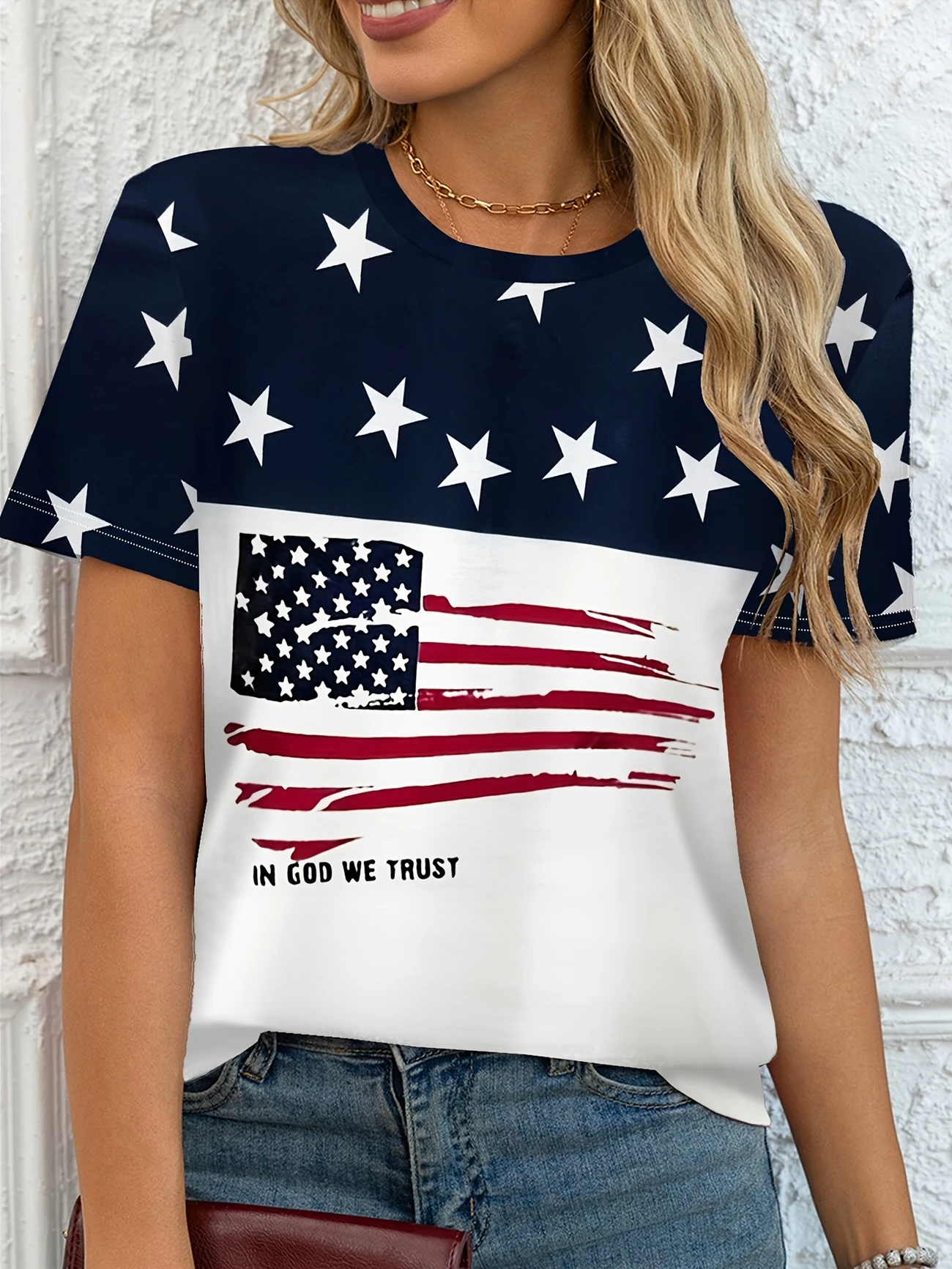 Women Star Short Sleeve Tee T-shirt Crew Neck Printing Casual Summer Graphic Tee Top