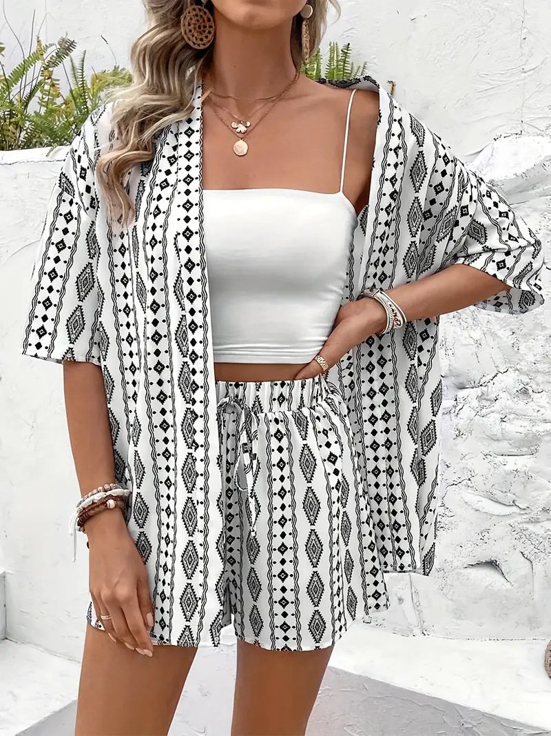 Women Striped Two-Piece Set Holiday Half Sleeve Vintage Summer Short Sets Matching Set