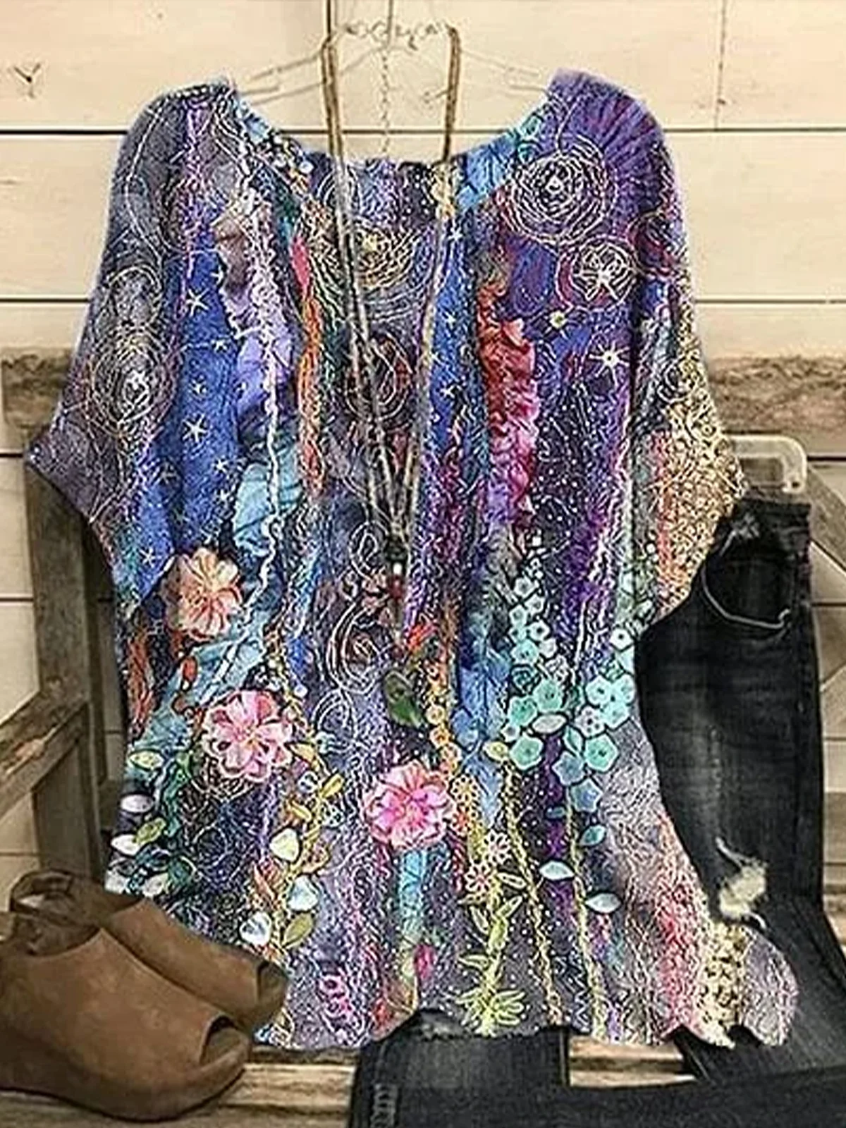 Women Floral Short Sleeve Tee T-shirt Crew Neck Printing Casual Summer Graphic Tee Top