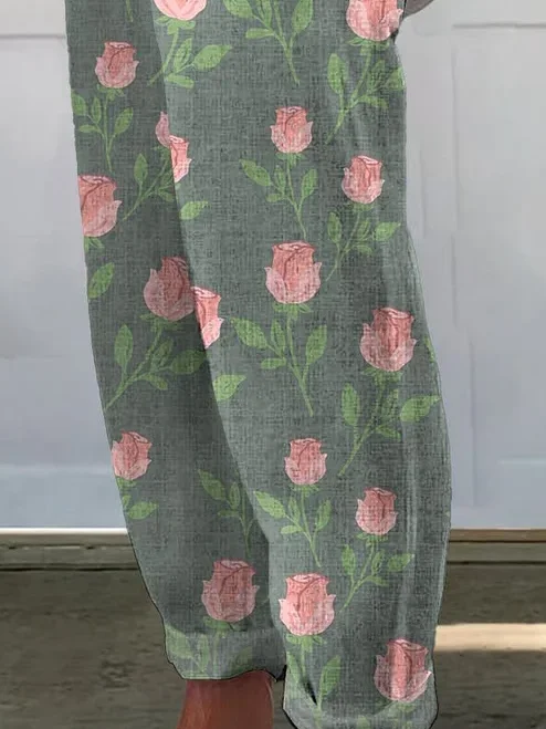 Women Floral Long Pants Casual Spring/Fall Trousers