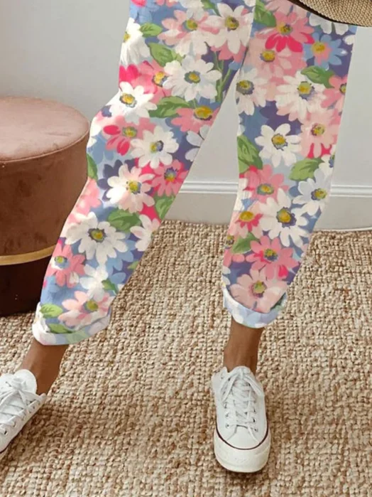 Women Floral Long Pants Casual Spring/Fall Trousers