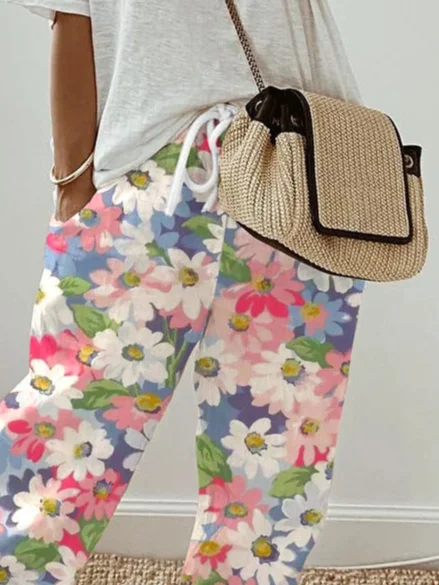 Women Floral Long Pants Casual Spring/Fall Trousers