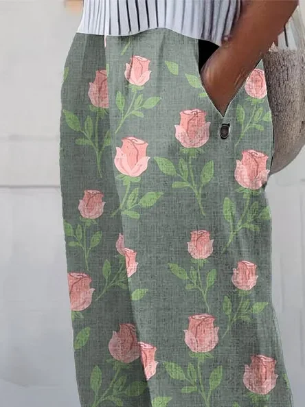 Women Floral Long Pants Casual Spring/Fall Trousers