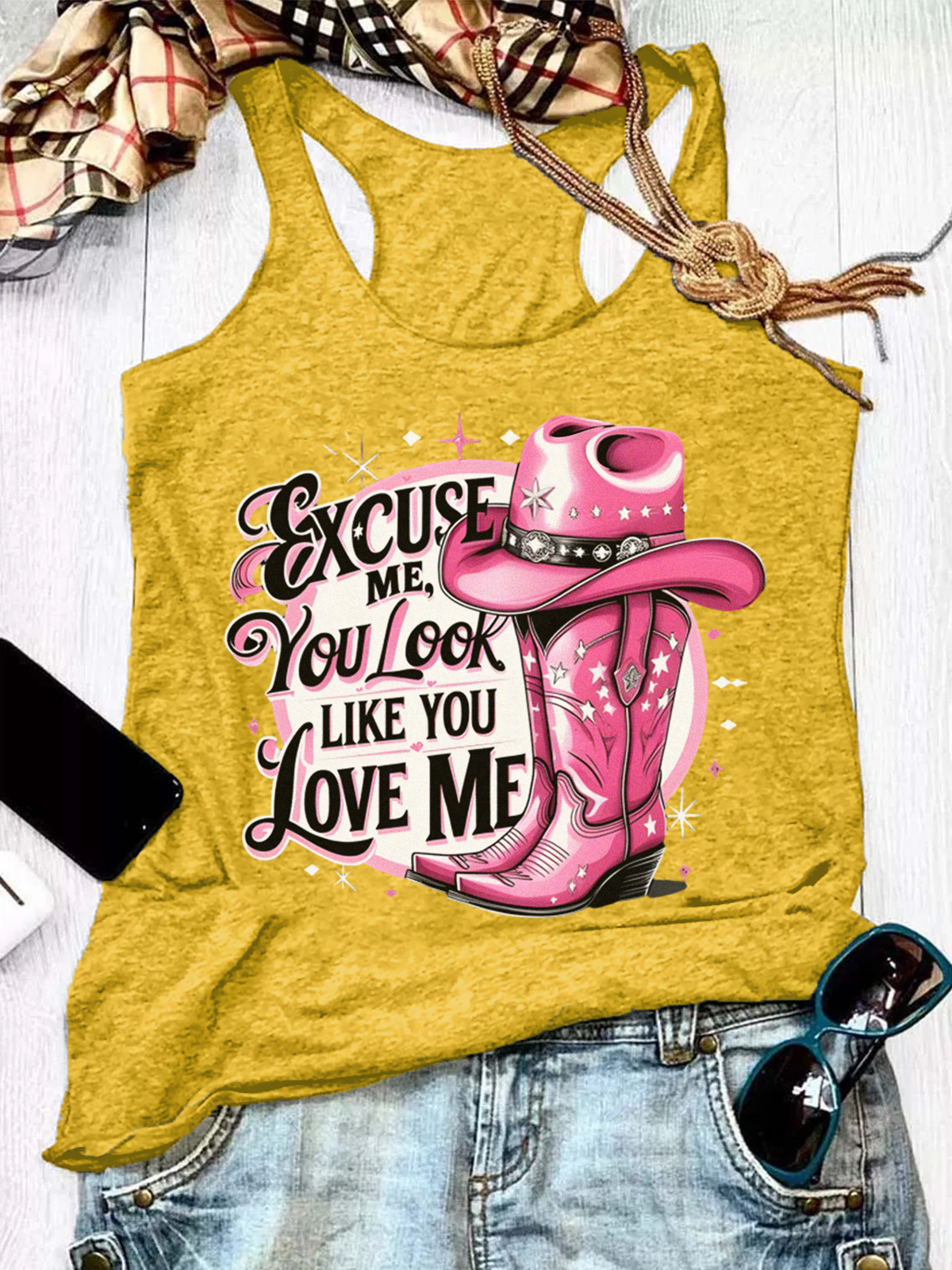 Women Sleeveless Tank Top Camisole Summer Letter Pattern U-Neck Holiday Casual Top