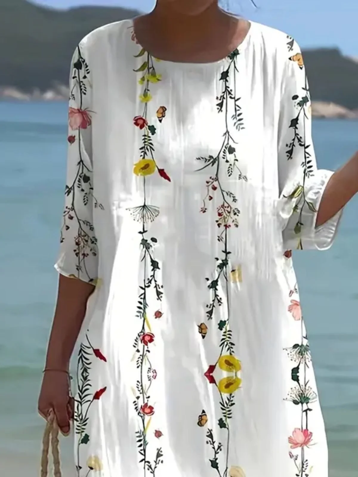 Women Floral Short Sleeve Summer Dress Crew Neck Daily Casual Maxi A-Line Dress