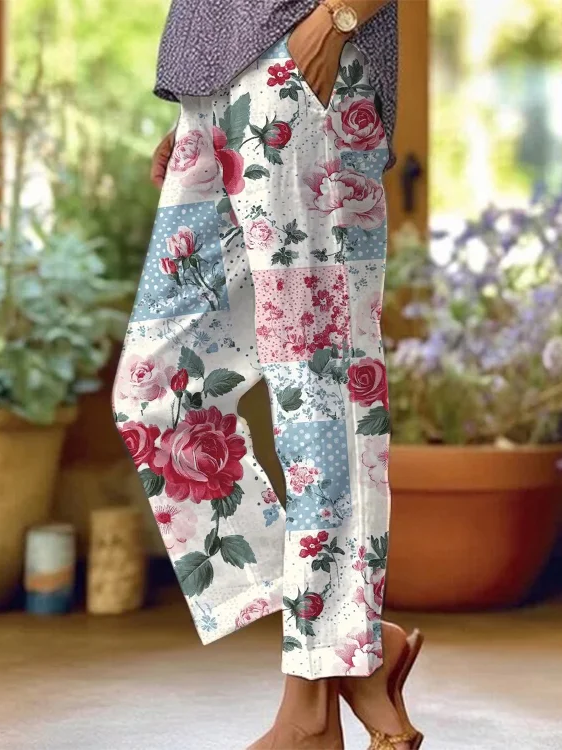 Women Floral Long Pants Casual Spring/Fall Trousers