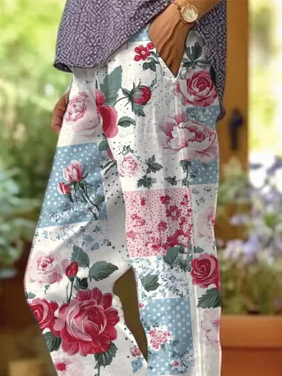 Women Floral Long Pants Casual Spring/Fall Trousers