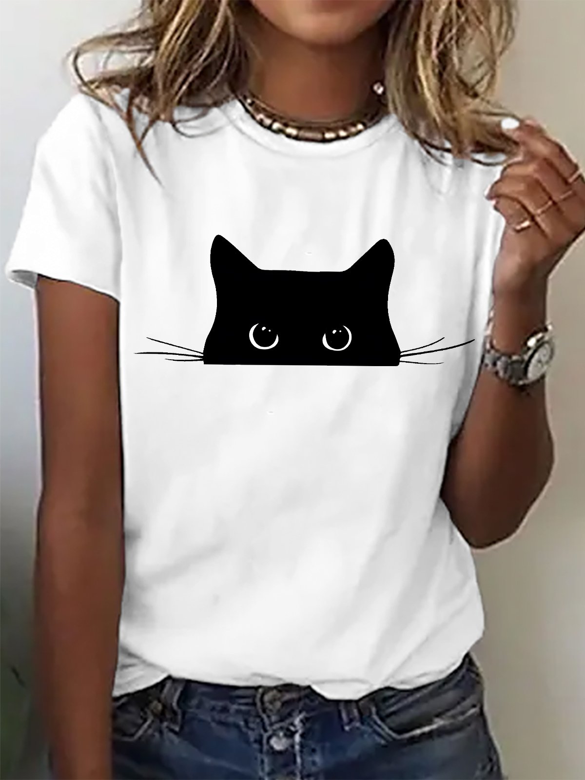 Women Animal Short Sleeve Tee T-shirt Crew Neck Casual Summer Top