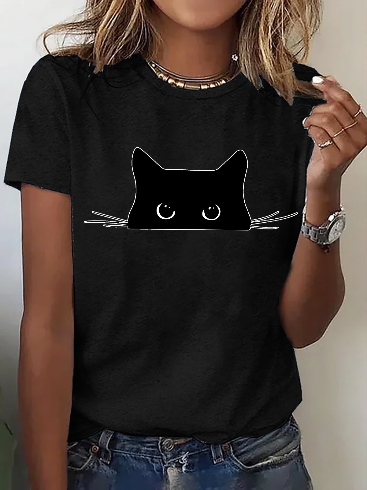 Women Animal Short Sleeve Tee T-shirt Crew Neck Casual Summer Top