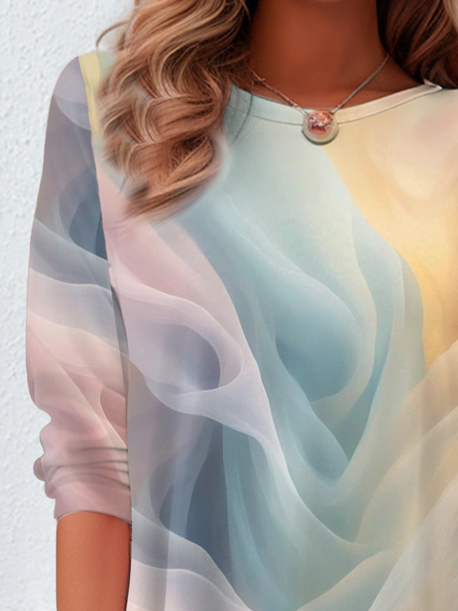 Women Ombre Long Sleeve Tee T-shirt Crew Neck Printing Casual Spring/Fall Graphic Tee Top
