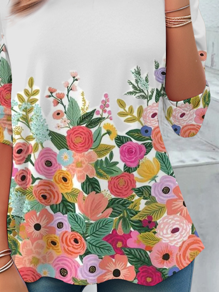Women Floral Long Sleeve Tee T-shirt Crew Neck Printing Casual Spring/Fall Graphic Tee Top