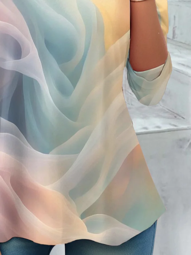 Women Ombre Long Sleeve Tee T-shirt Crew Neck Printing Casual Spring/Fall Graphic Tee Top