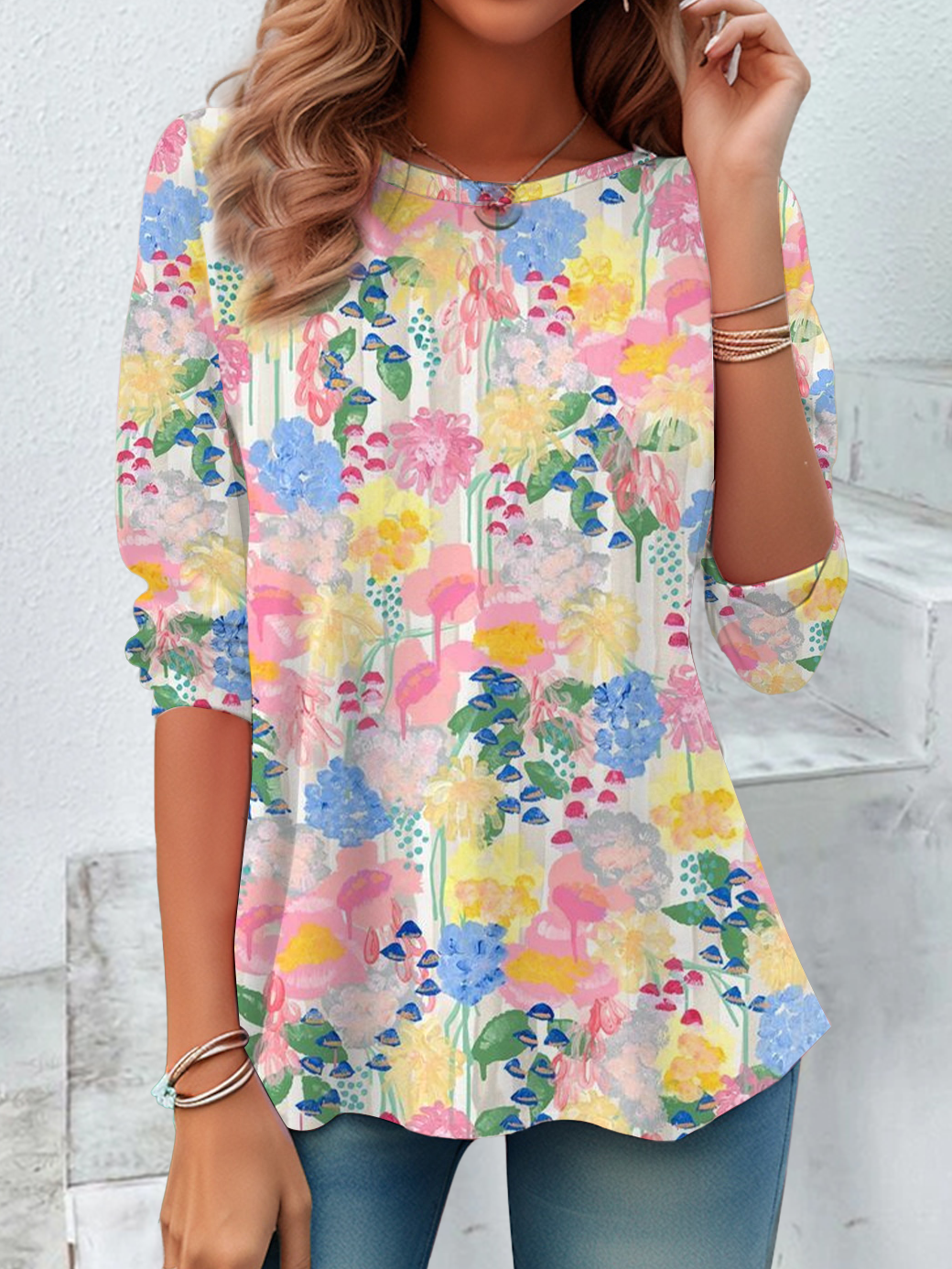 Women Floral Long Sleeve Tee T-shirt Crew Neck Printing Casual Spring/Fall Graphic Tee Top