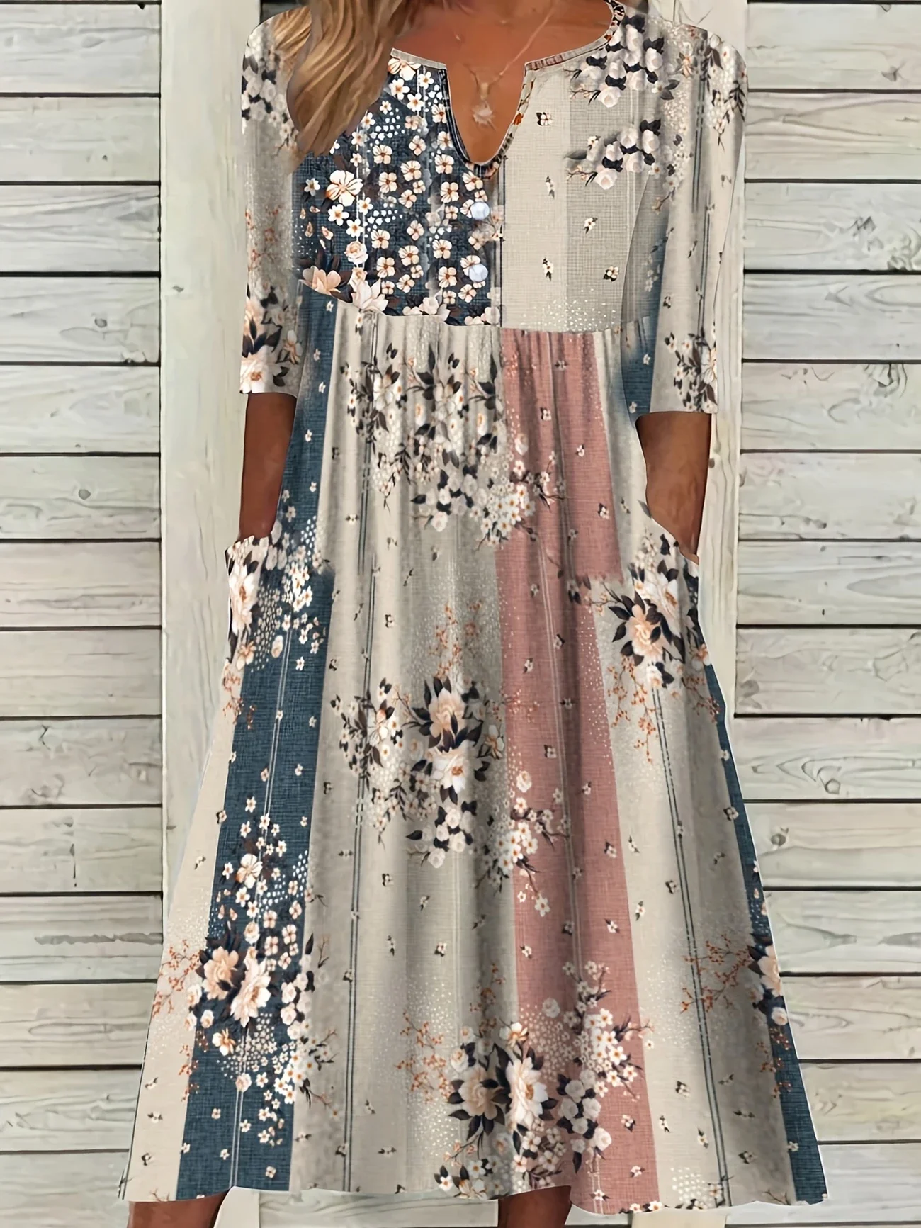 Women Floral Short Sleeve Summer Printing Dress V Neck Daily Casual Maxi Fit & Flare Dress H-Line Dress
