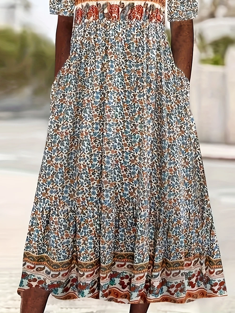 Women Floral Short Sleeve Summer Printing Dress Crew Neck Daily Casual Maxi Shift Dress H-Line Dress