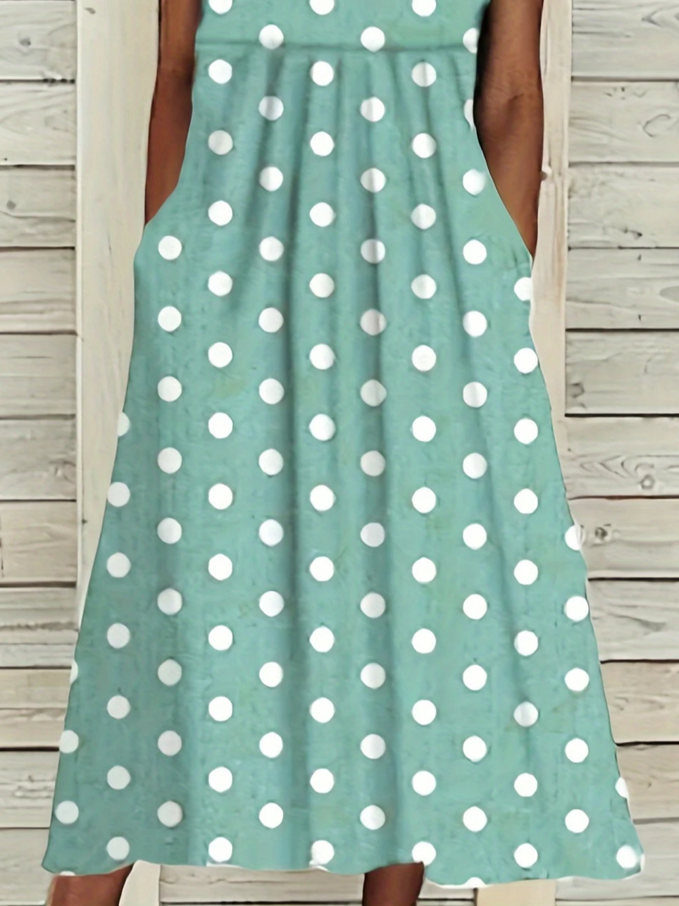 Women Polka Dots Short Sleeve Summer Printing Dress Crew Neck Daily Casual Maxi Shift Dress H-Line Dress