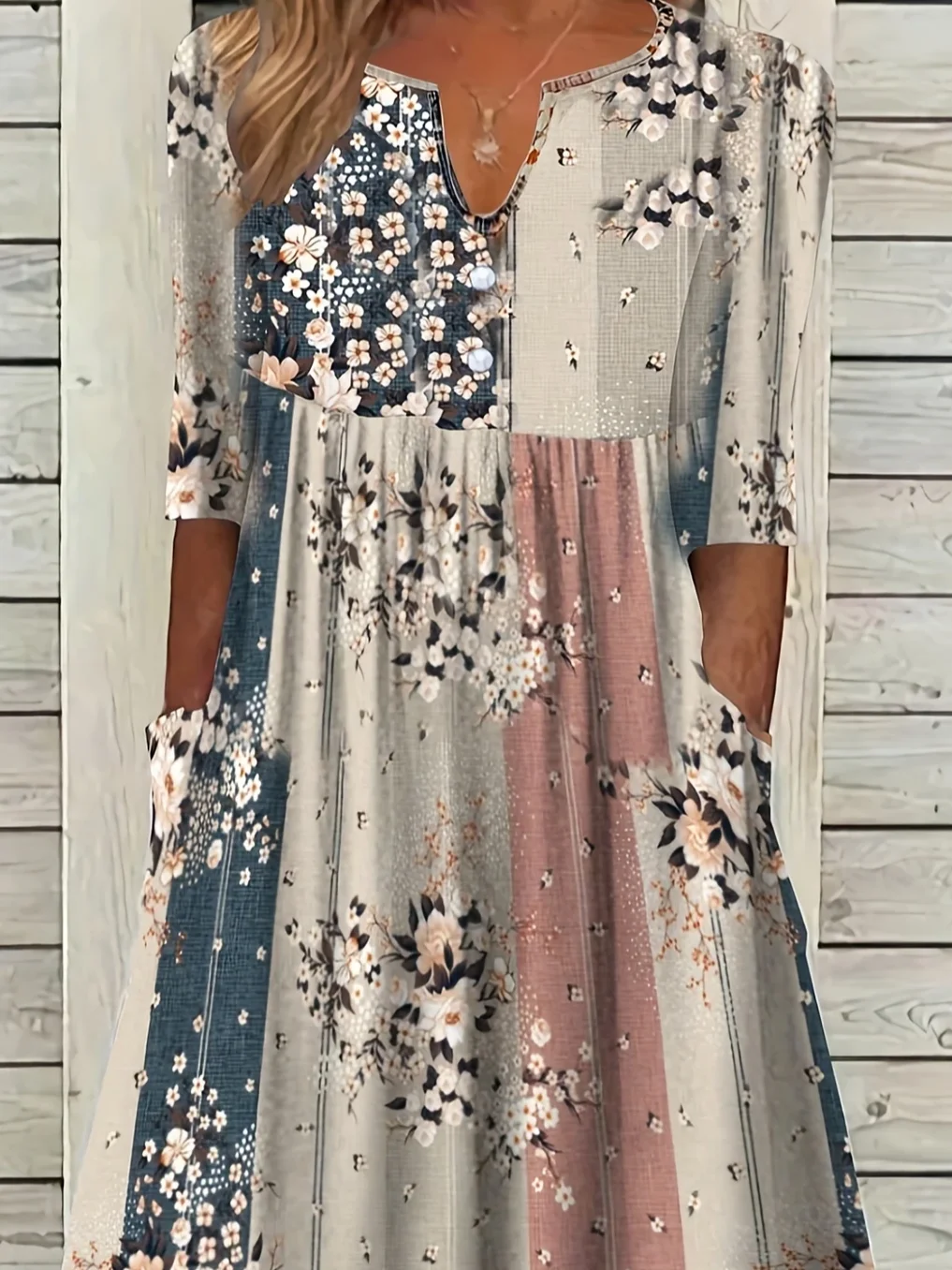 Women Floral Short Sleeve Summer Printing Dress V Neck Daily Casual Maxi Fit & Flare Dress H-Line Dress