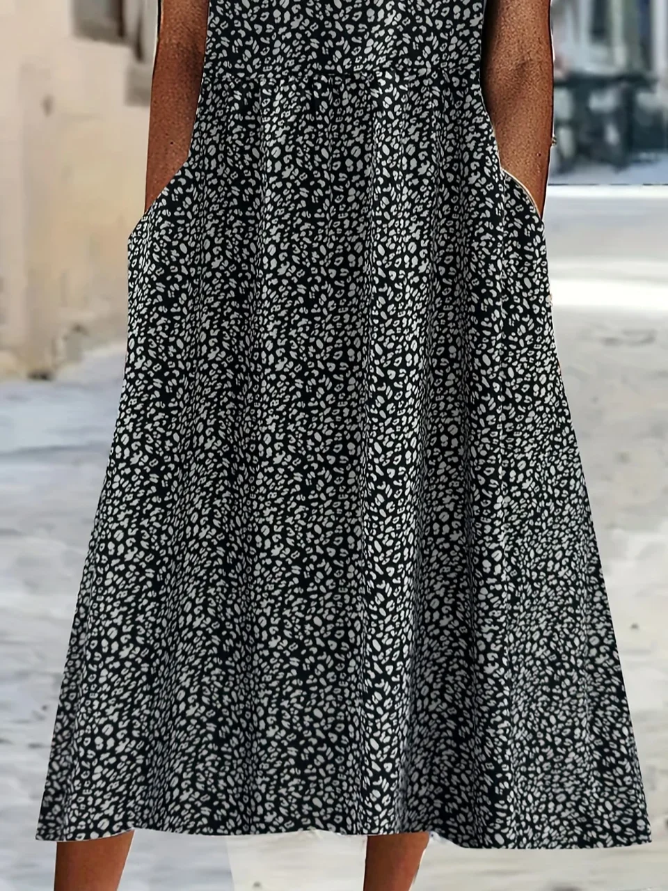 Women Leopard Short Sleeve Summer Printing Dress V Neck Daily Casual Maxi Fit & Flare Dress H-Line Dress