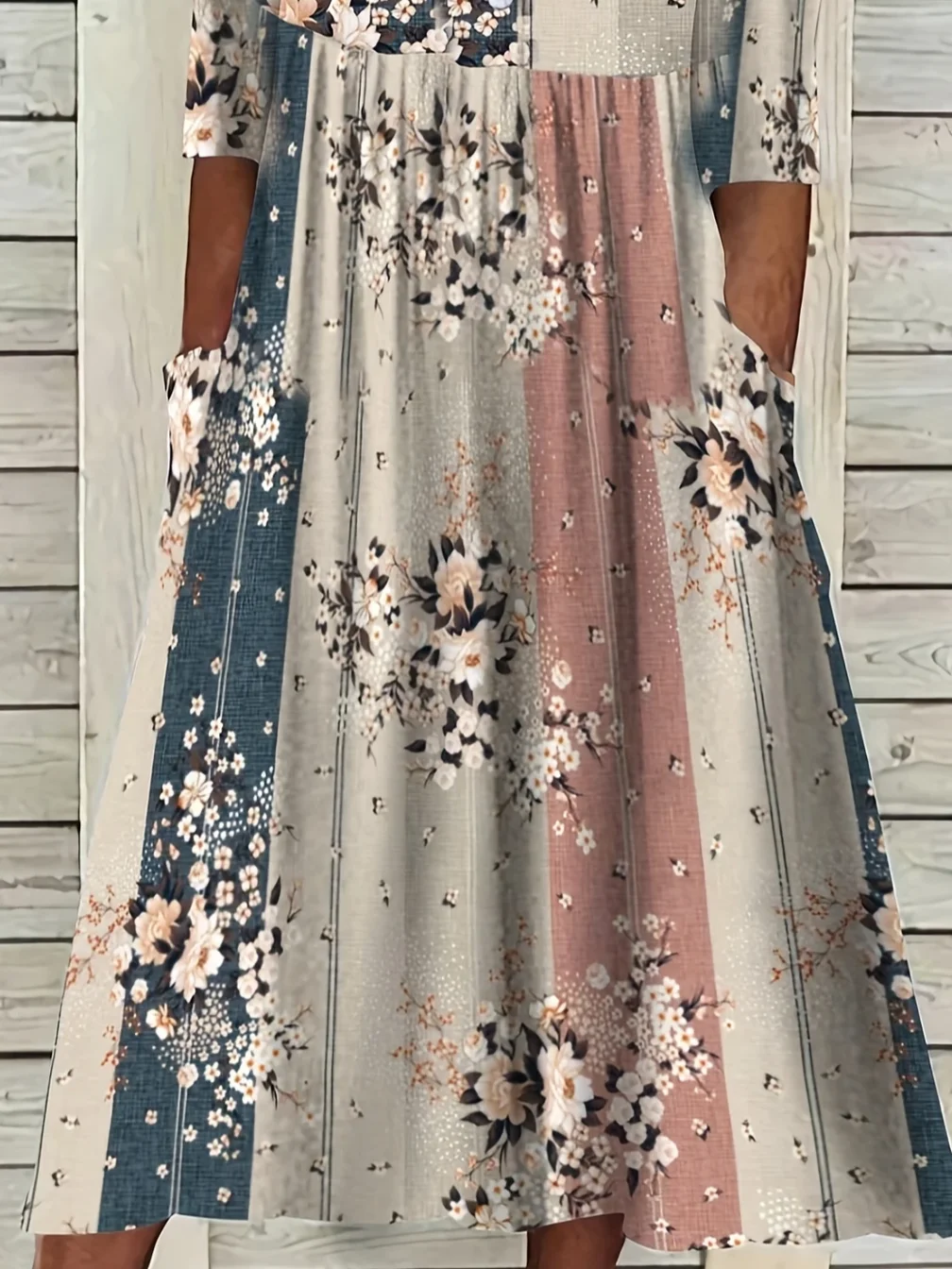 Women Floral Short Sleeve Summer Printing Dress V Neck Daily Casual Maxi Fit & Flare Dress H-Line Dress