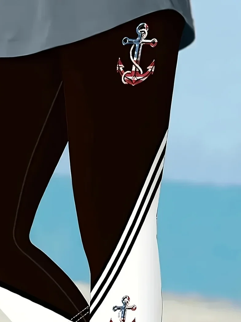 Women Anchor Capris Elastic Waist Pants Casual Summer Trousers
