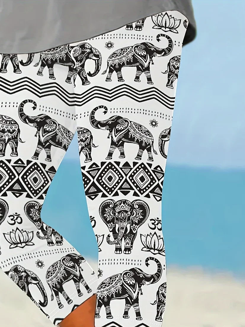 Women Elephant Capris Elastic Waist Pants Casual Summer Trousers