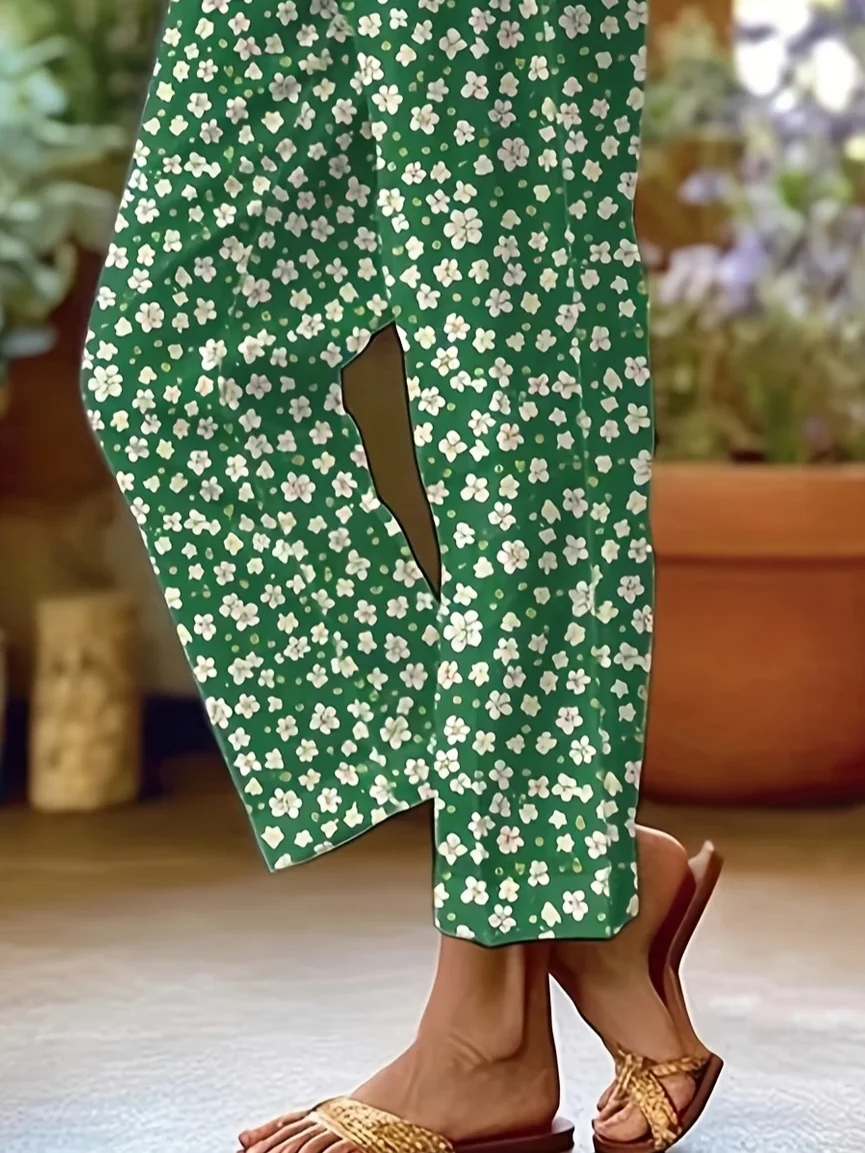 Women Floral Long Pants Casual Spring/Fall Trousers