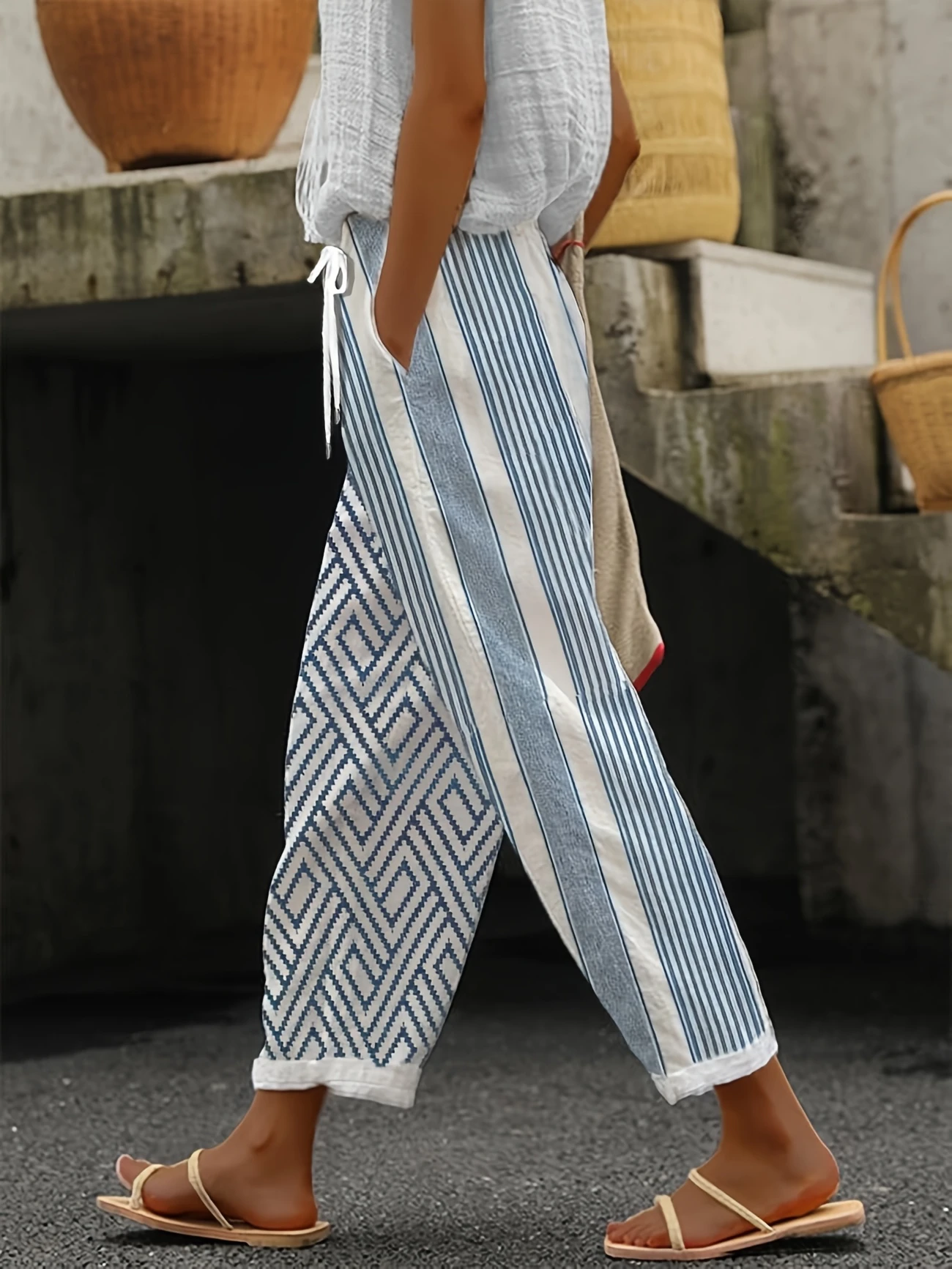 Women Striped Long Pants Casual Spring/Fall Trousers