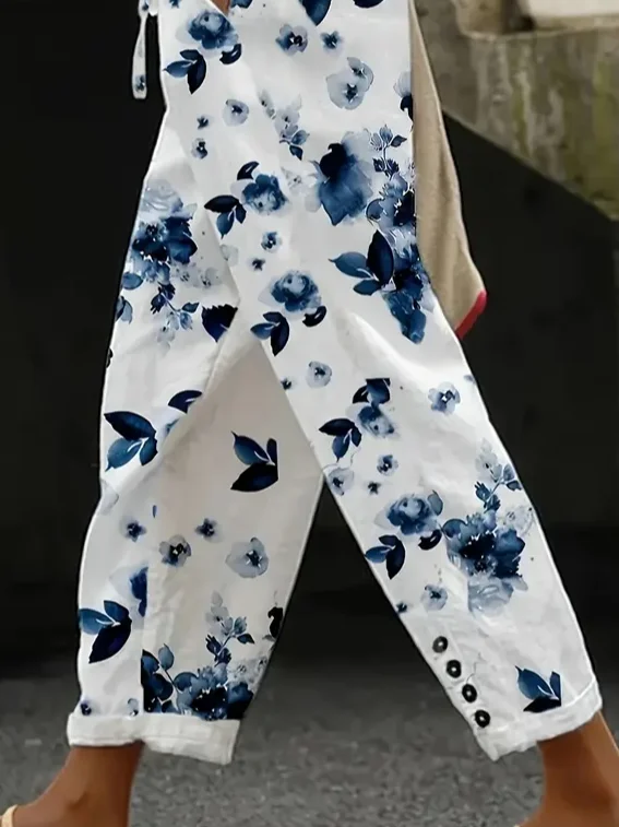 Women Floral Long Pants Casual Spring/Fall Trousers