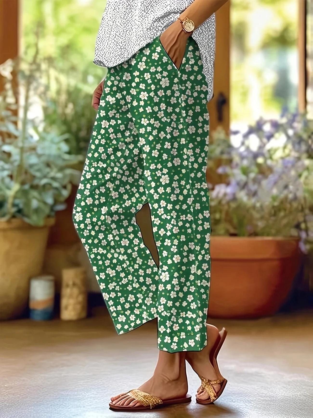 Women Floral Long Pants Casual Spring/Fall Trousers
