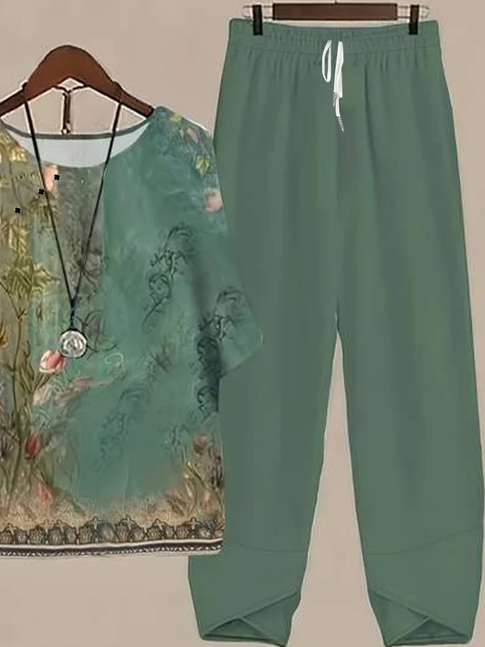 Women Floral Printing Two-Piece Set Daily Half Sleeve Casual Summer Top With Pants Matching Set