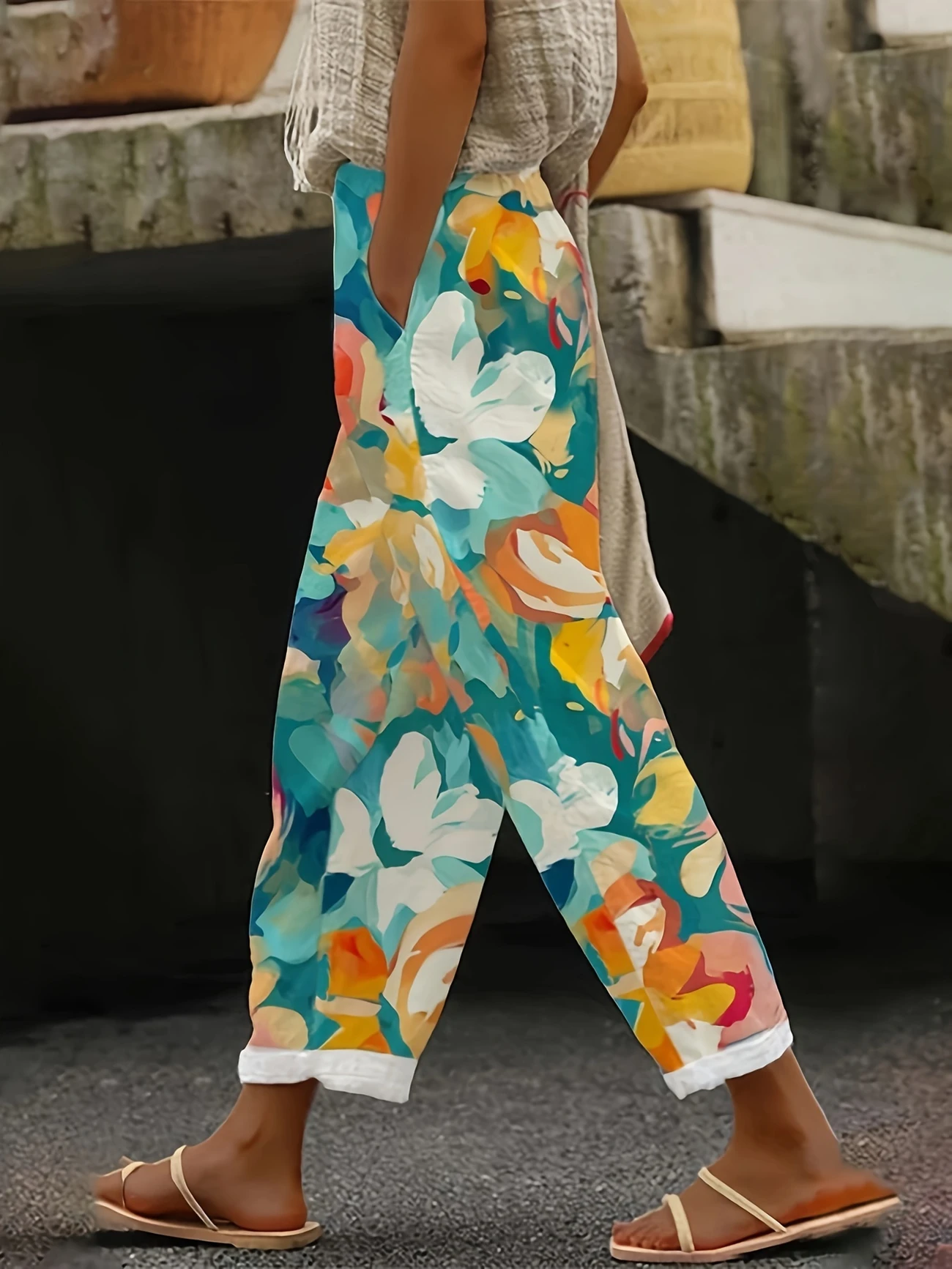 Women Floral Long Pants Casual Spring/Fall Trousers