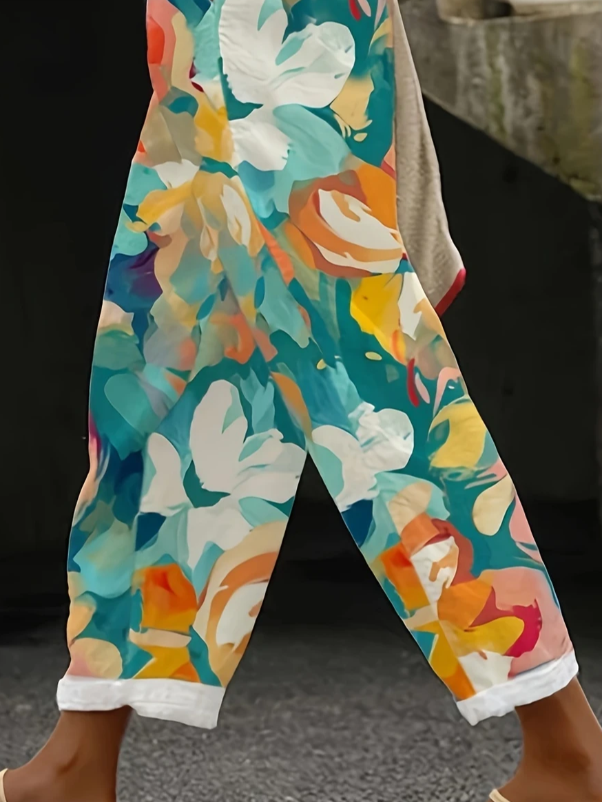 Women Floral Long Pants Casual Spring/Fall Trousers