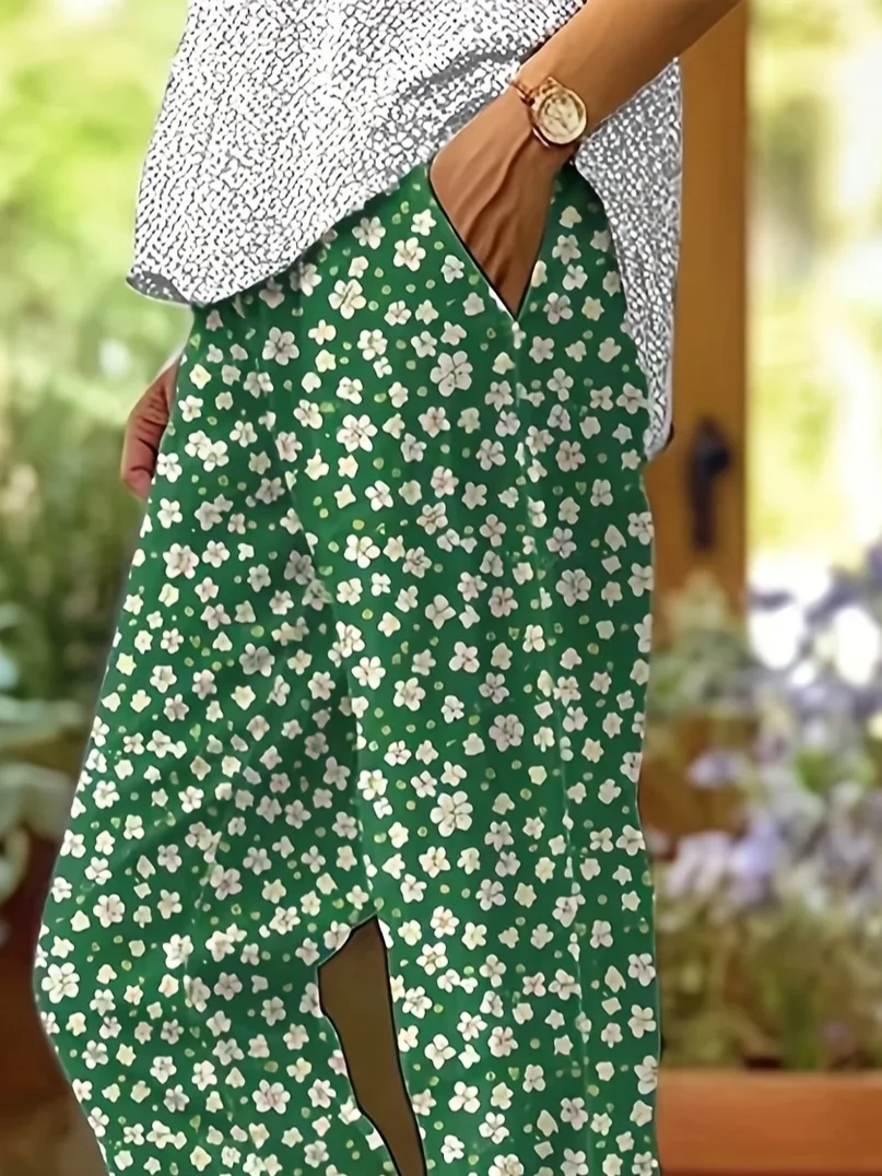 Women Floral Long Pants Casual Spring/Fall Trousers