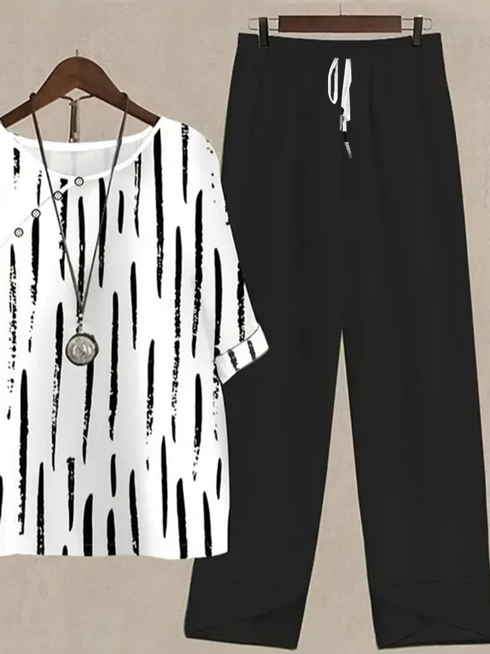 Women Striped Printing Two-Piece Set Daily Half Sleeve Casual Summer Top With Pants Matching Set