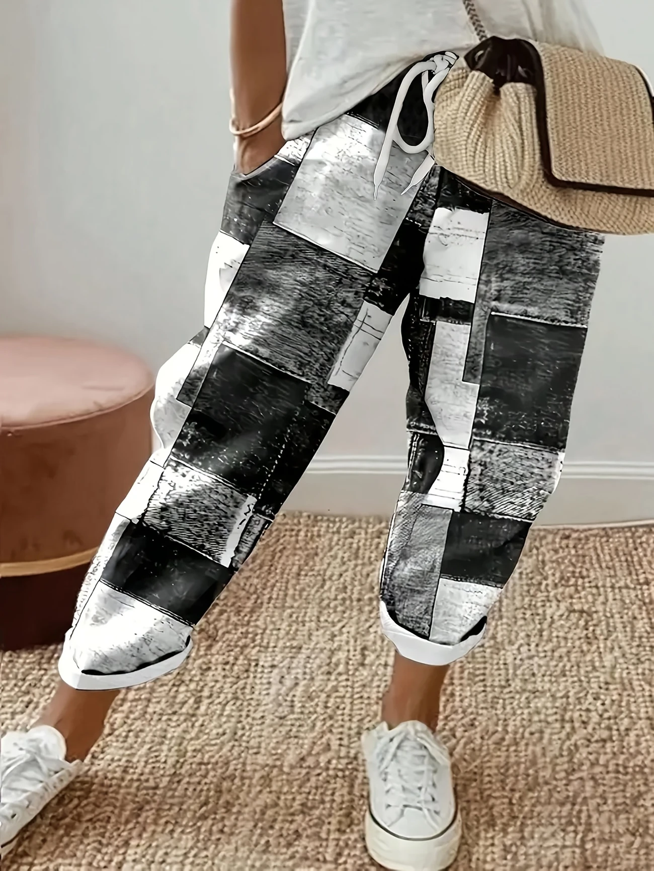 Women Geometric Long Pants Casual Spring/Fall Trousers